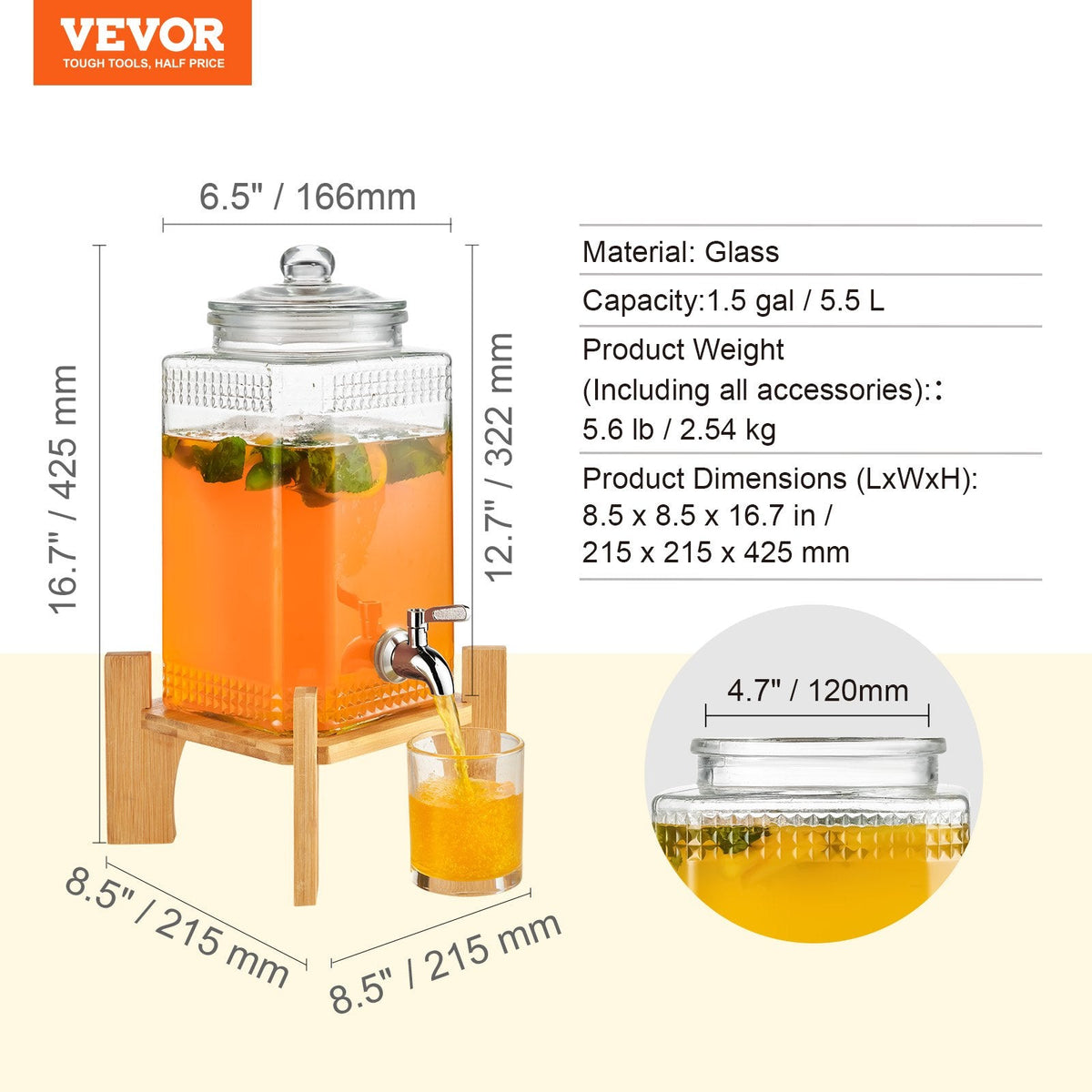 VEVOR Beverage Dispenser, 1.5 Gallon/5.5 L Drink Dispensers for