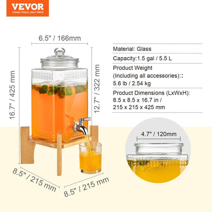 VEVOR Beverage Dispenser, 1.5 Gallon/5.5 L Drink Dispensers for