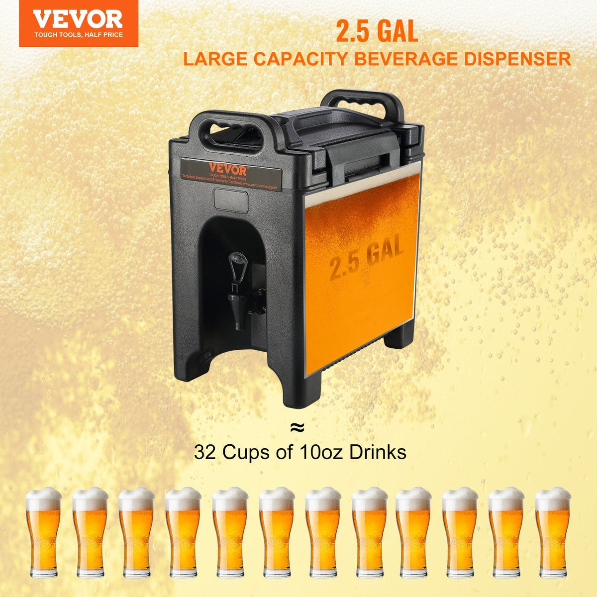 VEVOR Insulated Beverage Dispenser, 9.5 L, Food-grade LDPE Hot and