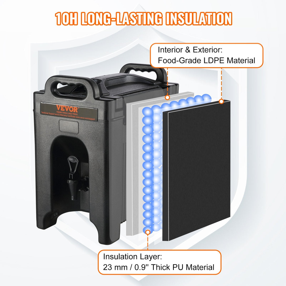 VEVOR Insulated Beverage Dispenser, 9.5 L, Food-grade LDPE Hot and