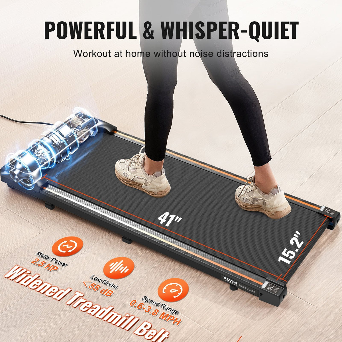 VEVOR Walking Pad, Under Desk Treadmill for Home Office, Working