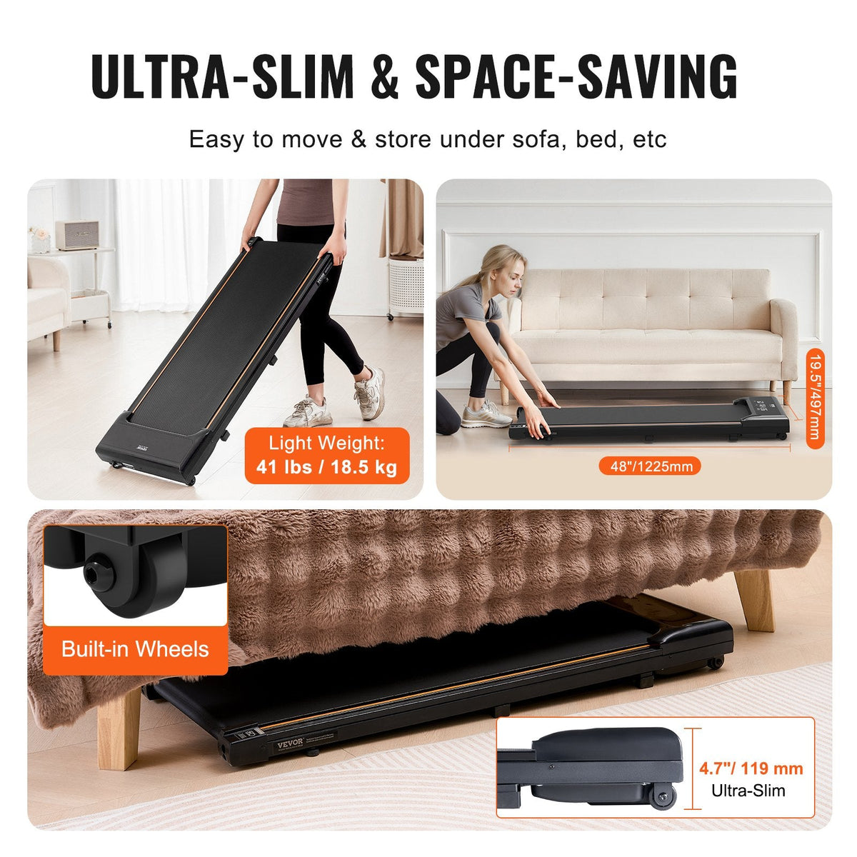 VEVOR Walking Pad, Under Desk Treadmill for Home Office, Working