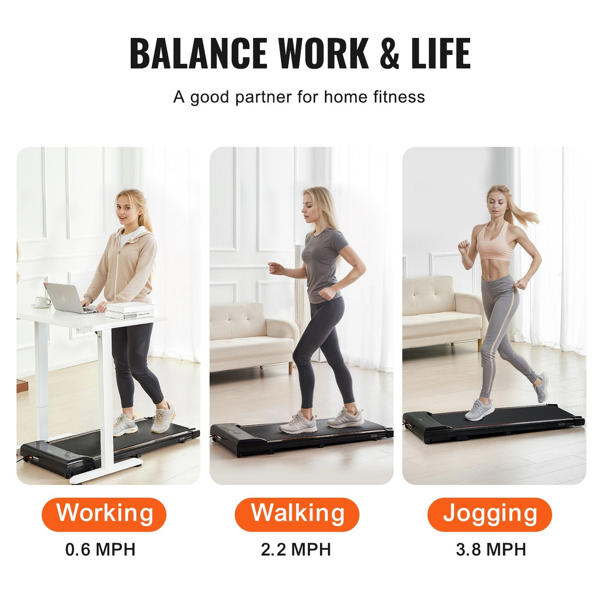 VEVOR Walking Pad, Under Desk Treadmill for Home Office, Working