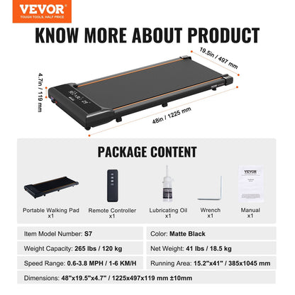 VEVOR Walking Pad, Under Desk Treadmill for Home Office, Working