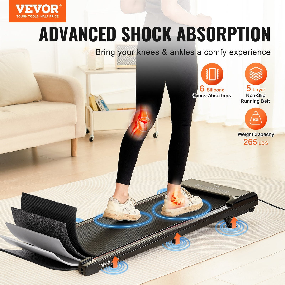 VEVOR Walking Pad, Under Desk Treadmill with Incline, Working Walking