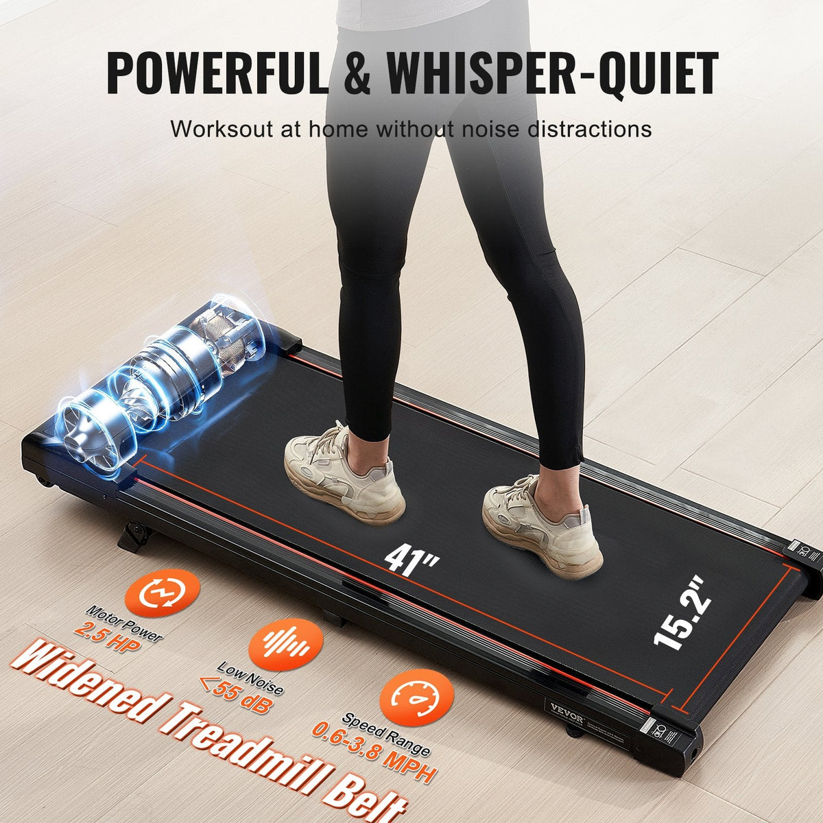 VEVOR Walking Pad, Under Desk Treadmill with Incline, Working Walking