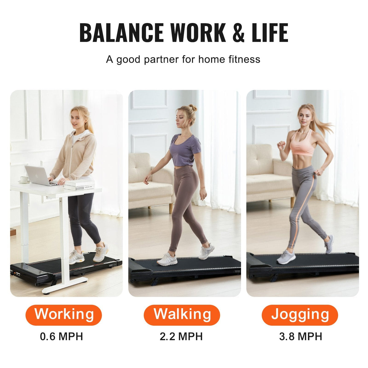 VEVOR Walking Pad, Under Desk Treadmill with Incline, Working Walking