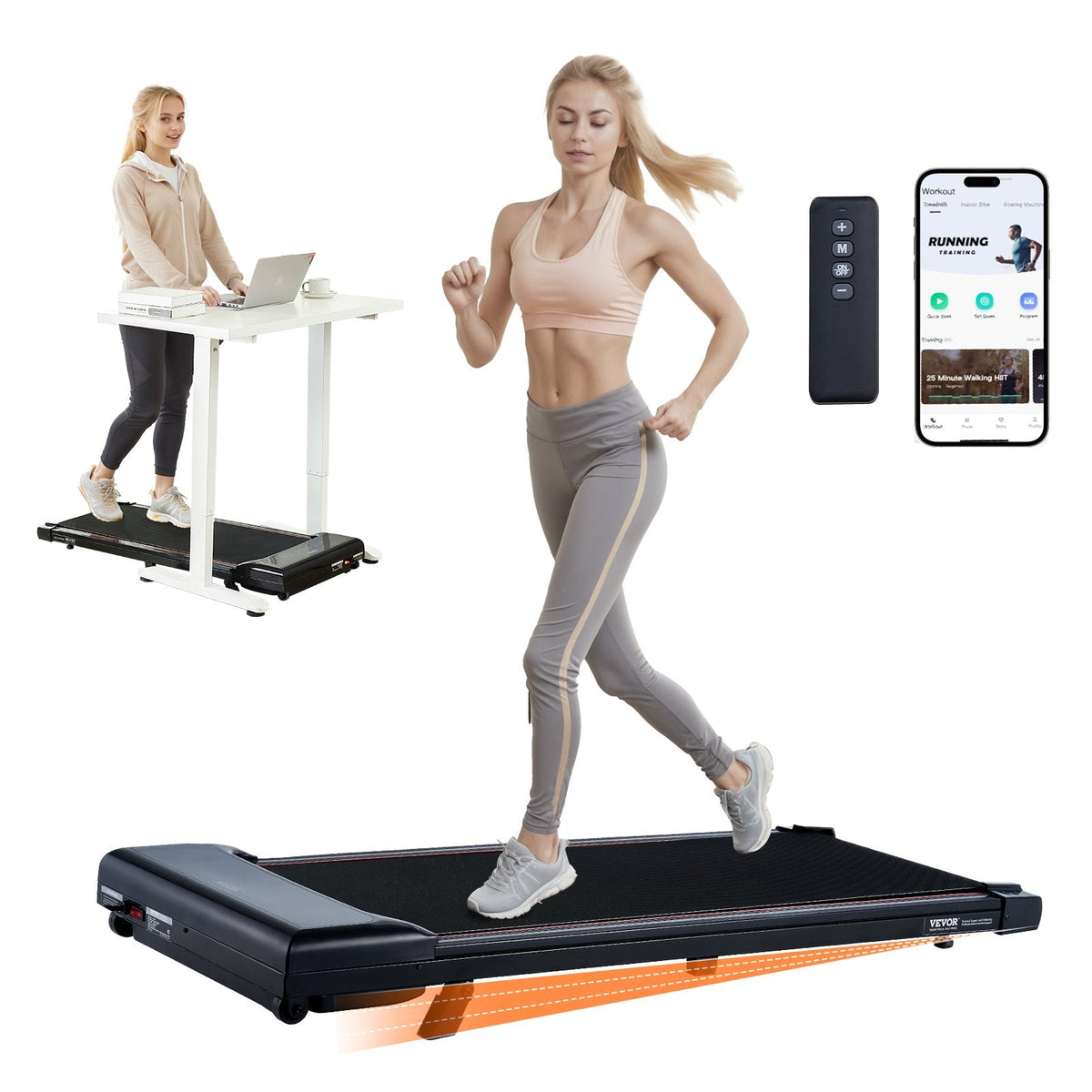 VEVOR Walking Pad, Under Desk Treadmill with Incline, Working Walking
