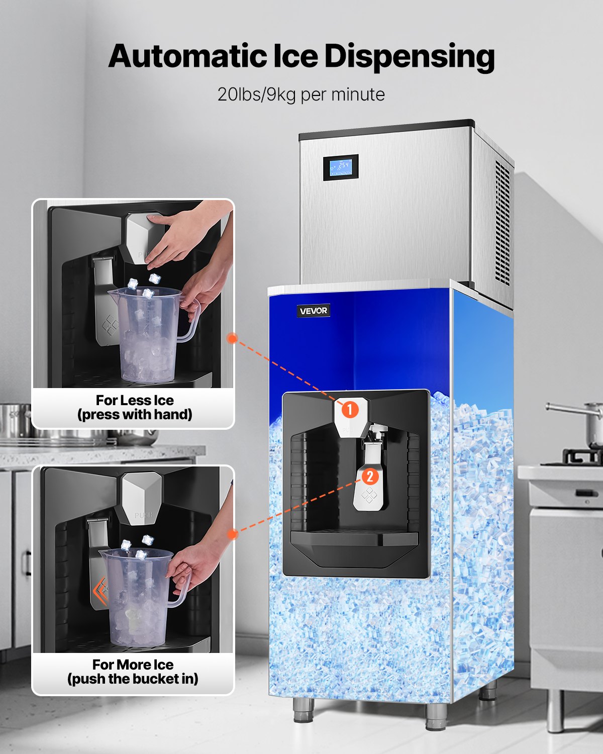 VEVOR Ice Dispenser, Ice Storage Bin with 180 Lbs Storage Capacity, 20