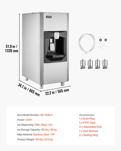 VEVOR Ice Dispenser, Ice Storage Bin with 180 Lbs Storage Capacity, 20