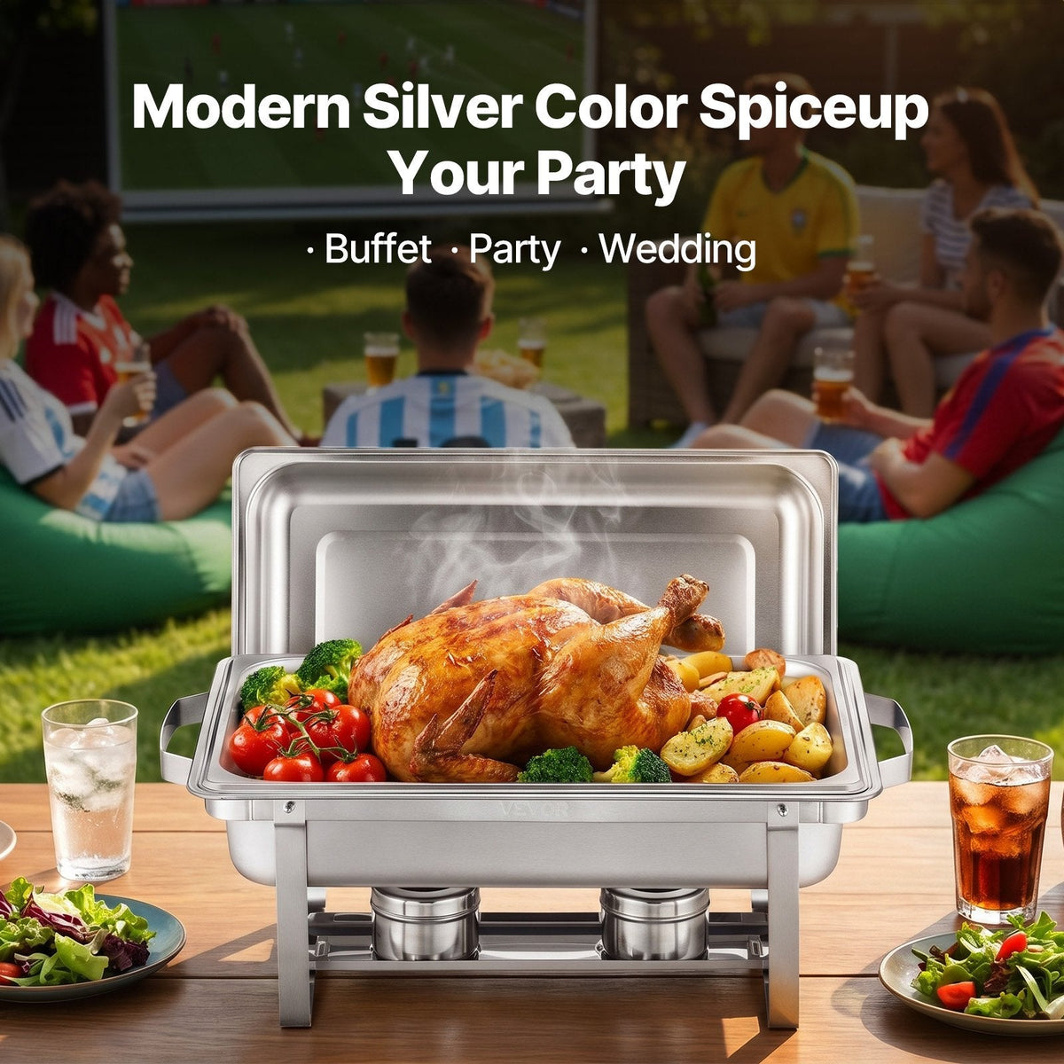 VEVOR Chafing Dish Buffet Set, 8 Qt 4 Pack, Stainless Steel Chafer