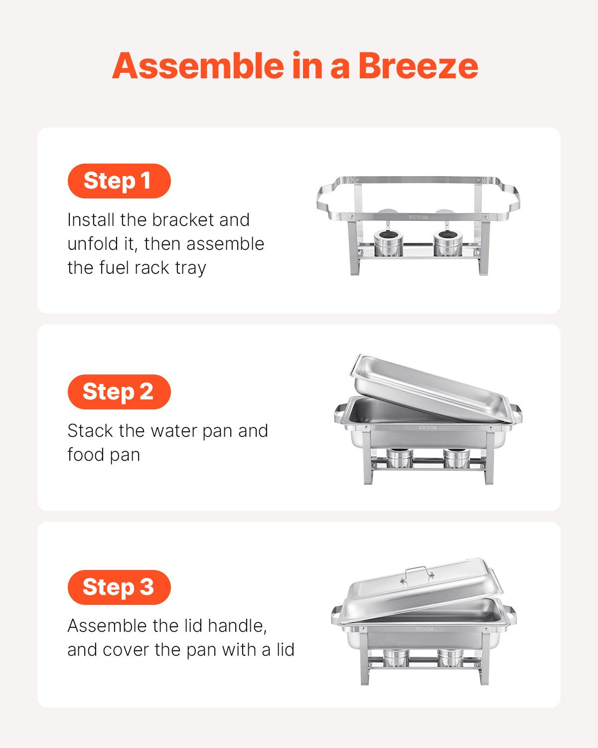 VEVOR Chafing Dish Buffet Set, 8 Qt 4 Pack, Stainless Steel Chafer