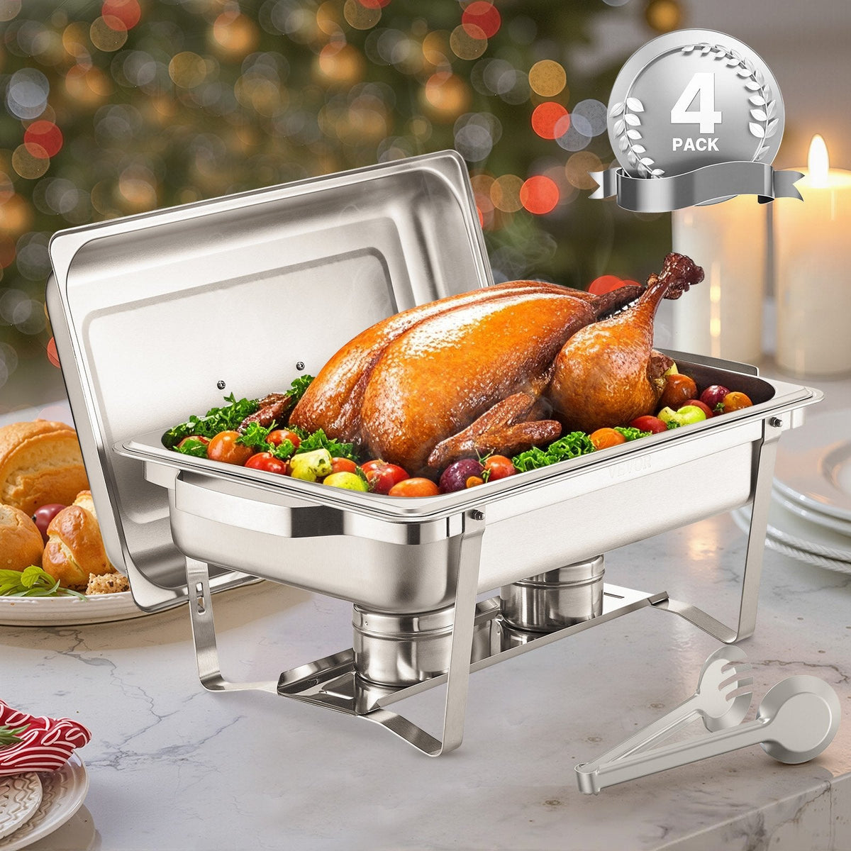 VEVOR Chafing Dish Buffet Set, 8 Qt 4 Pack, Stainless Steel Chafer