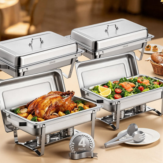 VEVOR Chafing Dish Buffet Set, 8 Qt 4 Pack, Stainless Steel Chafer