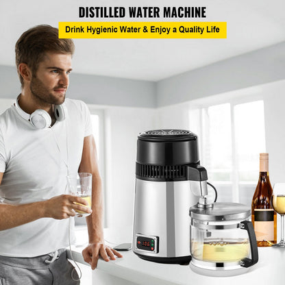 VEVOR Silver Water Distiller Machine 750W Adjustable Temperature Water