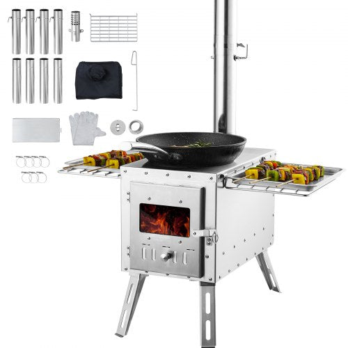 VEVOR Wood Stove, 218.44 cm, Stainless Steel Camping Tent Stove,
