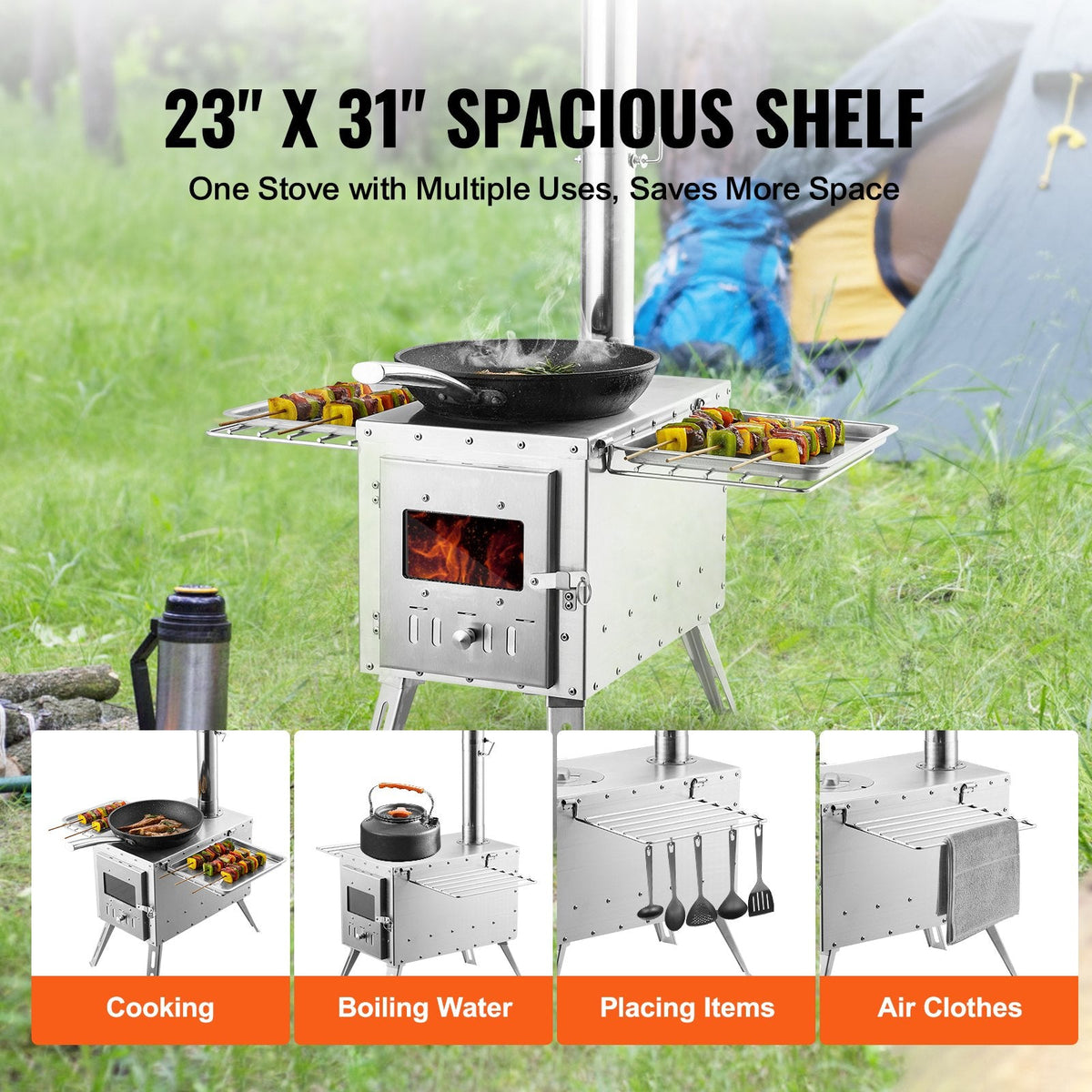 VEVOR Wood Stove, 218.44 cm, Stainless Steel Camping Tent Stove,