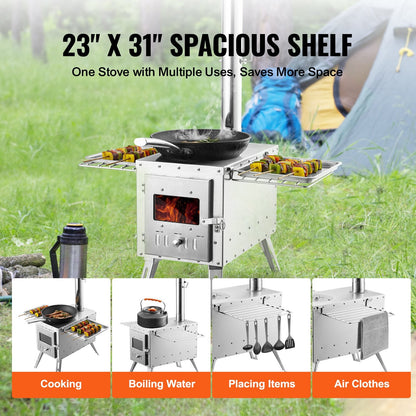 VEVOR Wood Stove, 218.44 cm, Stainless Steel Camping Tent Stove,