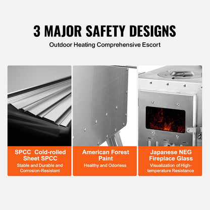 VEVOR Wood Stove, 218.44 cm, Stainless Steel Camping Tent Stove,