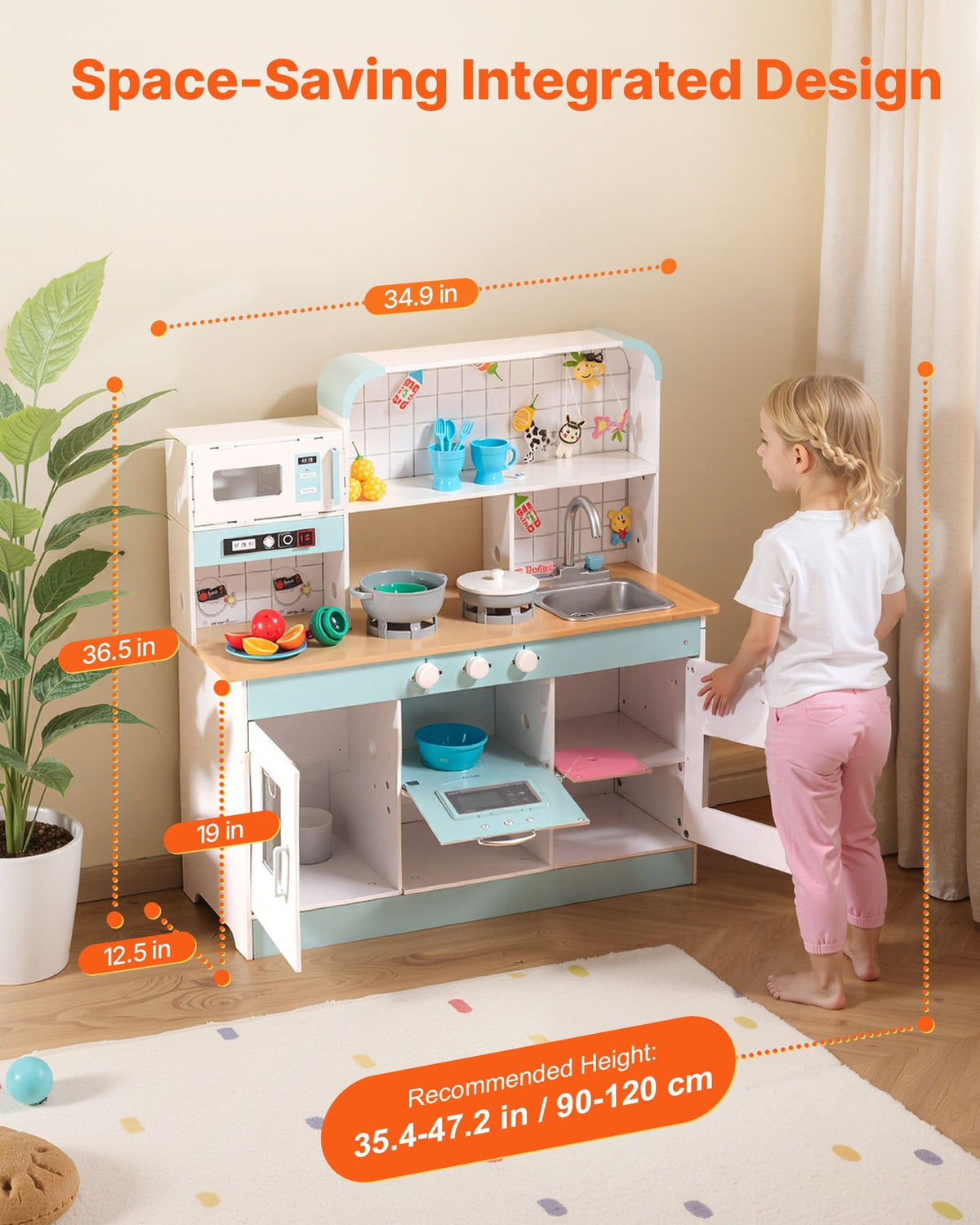 VEVOR Play Kitchen for Kids, Wooden Toy Kitchen Set with Lights and