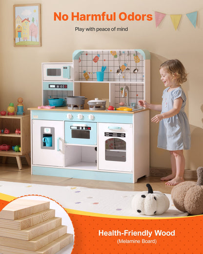 VEVOR Play Kitchen for Kids, Wooden Toy Kitchen Set with Lights and