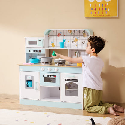 VEVOR Play Kitchen for Kids, Wooden Toy Kitchen Set with Lights and