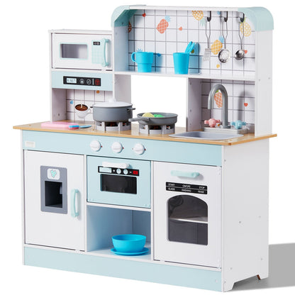 VEVOR Play Kitchen for Kids, Wooden Toy Kitchen Set with Lights and