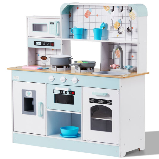 VEVOR Play Kitchen for Kids, Wooden Toy Kitchen Set with Lights and
