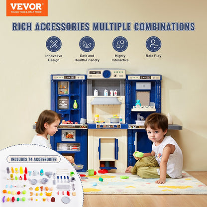 VEVOR Kids Kitchen Playset, 3-in-1 Toddler Kitchen with Simulated