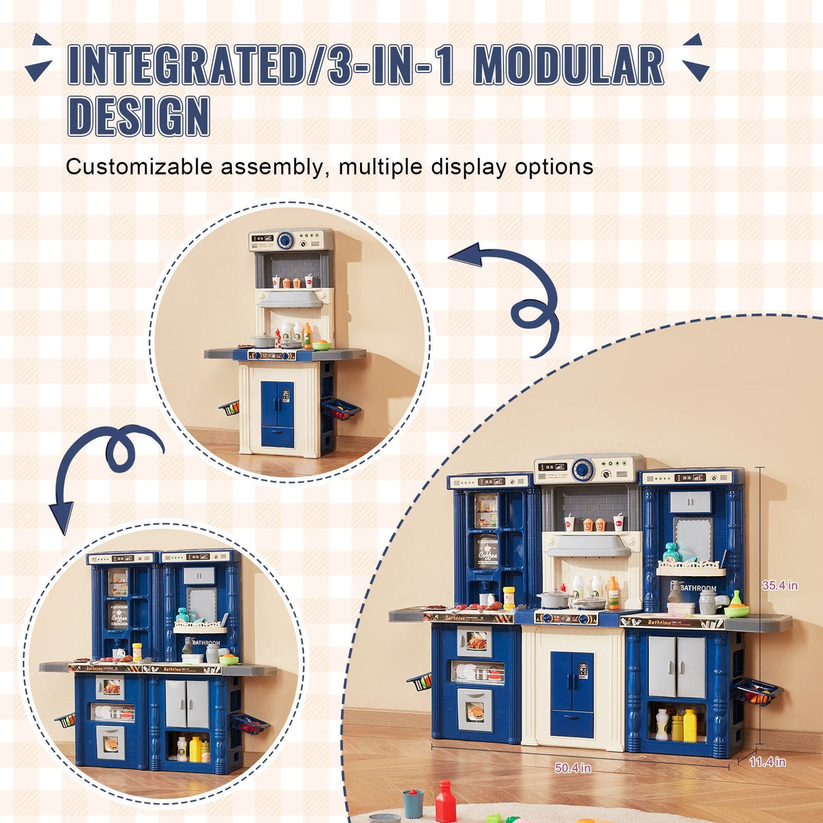 VEVOR Kids Kitchen Playset, 3-in-1 Toddler Kitchen with Simulated