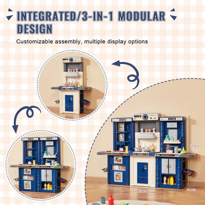 VEVOR Kids Kitchen Playset, 3-in-1 Toddler Kitchen with Simulated