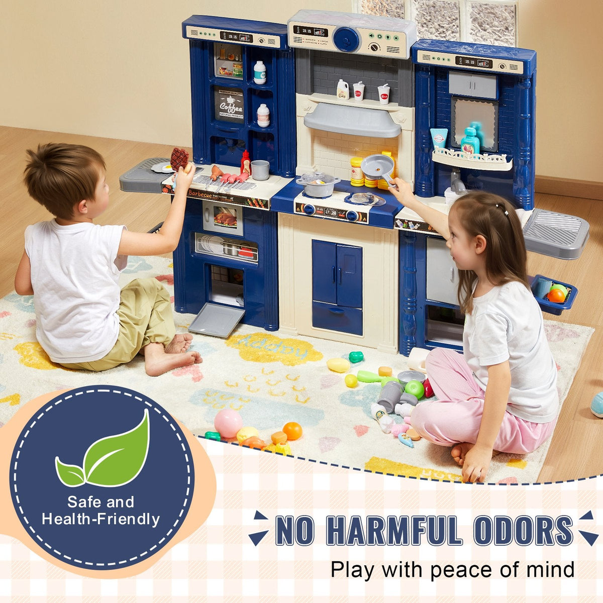 VEVOR Kids Kitchen Playset, 3-in-1 Toddler Kitchen with Simulated