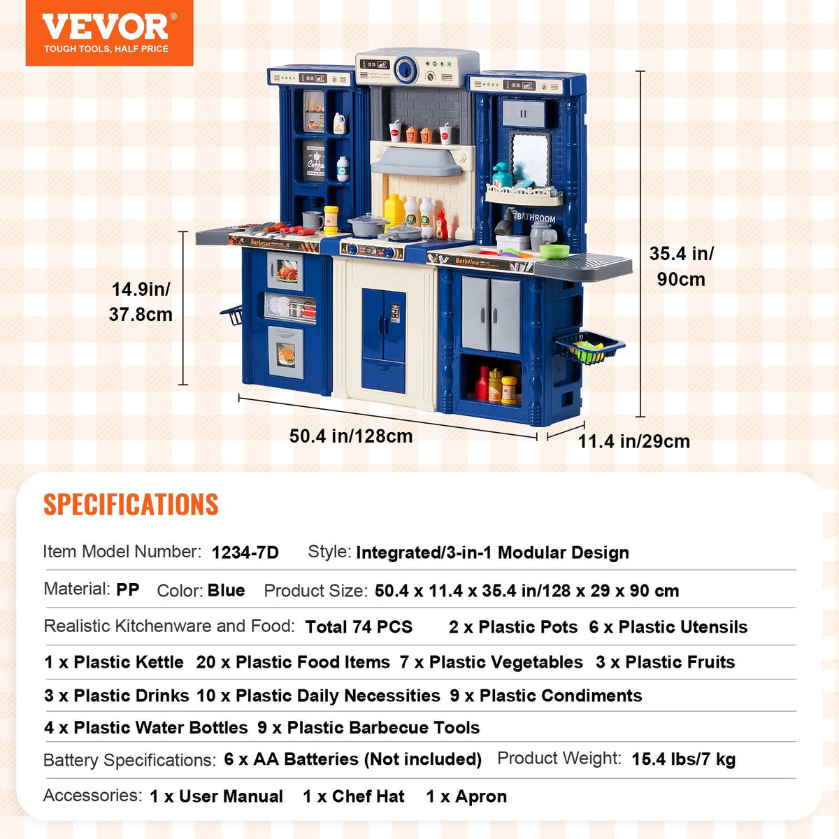 VEVOR Kids Kitchen Playset, 3-in-1 Toddler Kitchen with Simulated