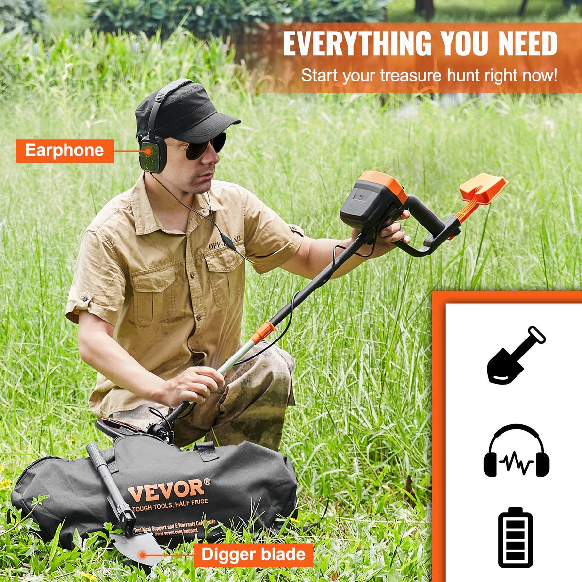 VEVOR Metal Detector for Adults & Kids, 8 Inch Waterproof Search Coil