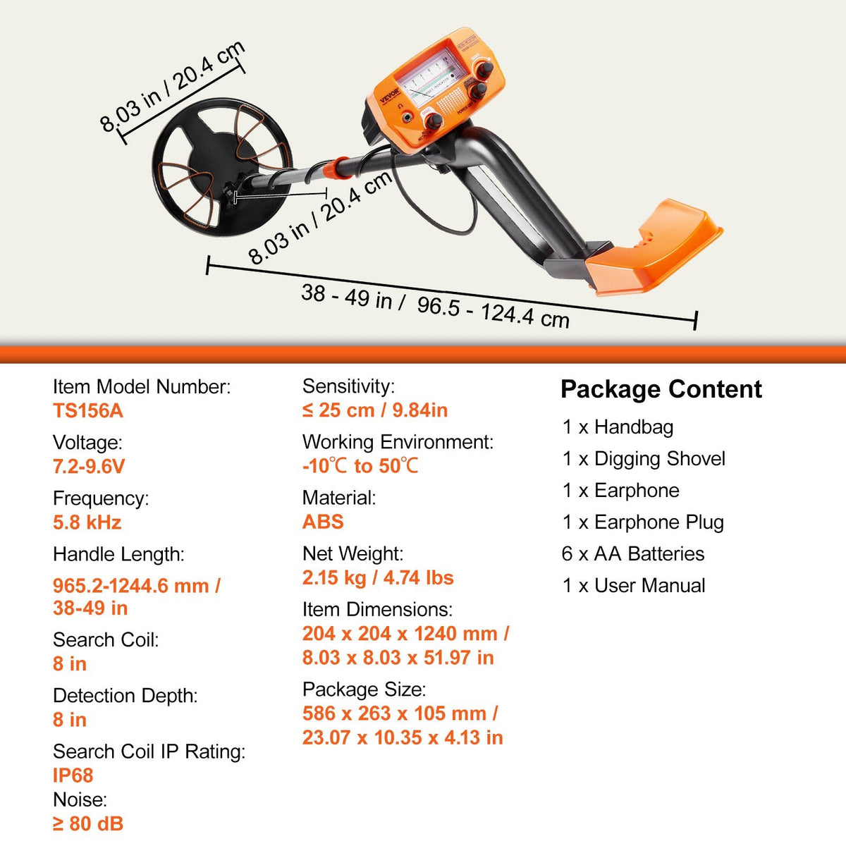 VEVOR Metal Detector for Adults & Kids, 8 Inch Waterproof Search Coil